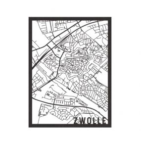 City Shapes houten stadkaart Zwolle mdf zwart