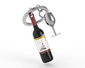 Metalmorphose sleutelhanger Wine bottle and glass
