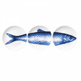Heinen Delftsblauw wandbord vis 3 stuks