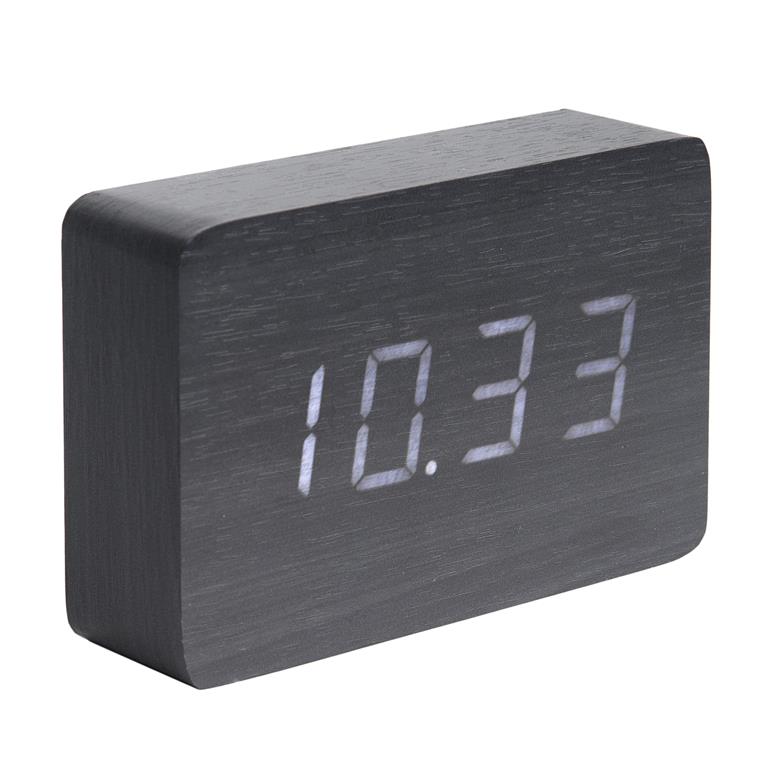 Karlsson Wekkers Alarm clock Square veneer, white LED Zwart online kopen