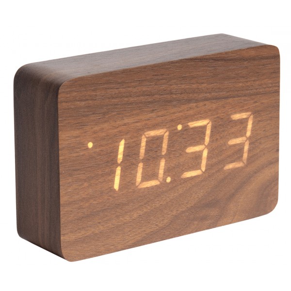 Karlsson Wekkers Alarm clock Square veneer, white LED Bruin online kopen